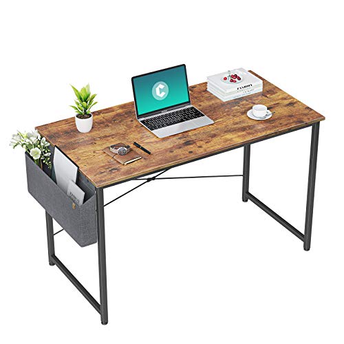 Cubiker Computer Desk 40 inch Home Office Writing Study Desk, Modern Simple Style Laptop Table with Storage Bag, Brown