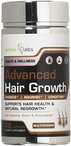 Advanced Hair Growth Formula for Healthier and Stronger Hair, Skin, Nails with Vitamins A, C, E, and Biotin - 60 Capsules by Prime Labs