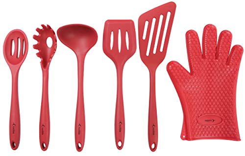 Utensils Set, 12-Piece Complete Silicone Baking & Cooking Kitchen Tools Set, Cookware Set, BBQ, Kitchen Gadgets - Red - Utensilios de Cocinas