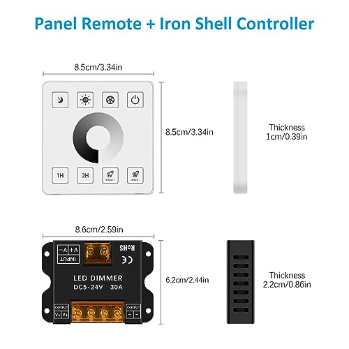 TERRIFI RF Wall Mounted LED Wall Controller, Touch Panel Dimmer Controller for Single Color LED Strips, Suitable for DC5V/12V/24V 30A Systems, Effortlessly Adjust Brightness