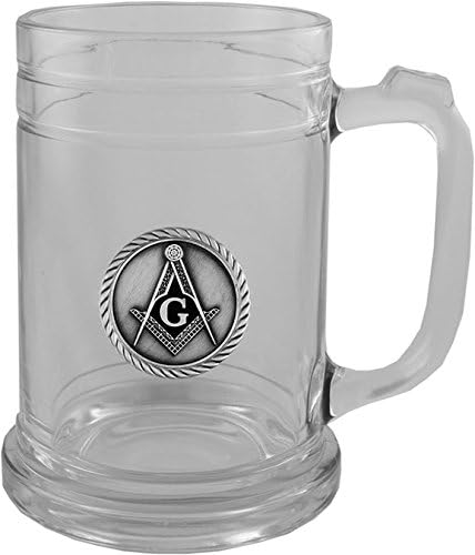 Mason Grand Master Masonic Lodge Freemason Masonry Fraternal 16 oz. Glass Beer Mug with Raised Emblem