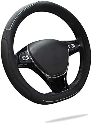 Ergocar 2018 D-shape Car Steering Wheel Cover Non-slip Car Steering Wheel Protector 38cm(15") Microfiber PU Leather (Black-W)
