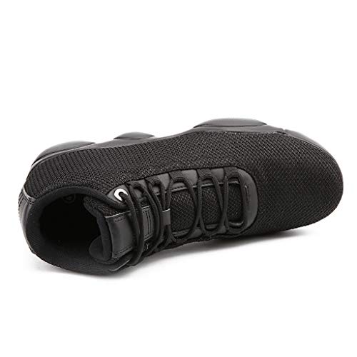 Men Net Surface Breathable Flat Running Basketball Shoe Lace Up Non-Slip Lightweight Leisure Work Hiking Sneaker Black