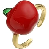 OIDIMS Cute Red Apple Ring for Women Adjustable Open Band Stackable Gold-Tone Plated Dainty Fruit Jewelry Sweet Fashion Statement Ring for Daughter Girlfriend Wedding Holiday Party
