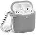 GMYLE AirPod Case, Silicone Protective Cover Skins with Keychain for Airpods Earbuds Wireless Charging Case, Accessories Set Compatible with Apple AirPods 2 & 1, Ash Grey [Front LED Visible]