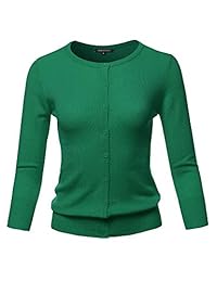 Cárdigan de punto para mujer con cuello redondo y botones y mangas 3 4