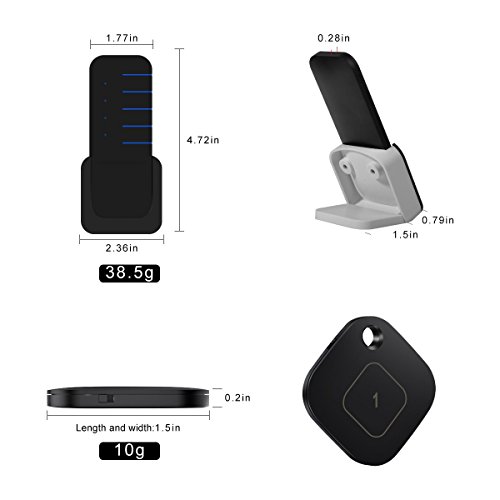 Wireless Key Finder Wallet Locator – Luxsure Mini Item Tracker Cell Phone Luggage Bags Purse Pet Remote Control Anti-Lost Tag w/Base Support, 1 RF Transmitter & 4 Receivers (Black KF4) - Thumbnail 3