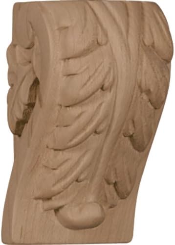 Ekena CORW01X01X03BARO 1 3/4" W x 1 1/2" D x 3" H Mini Acanthus Leaf Block Corbel, Red Oak