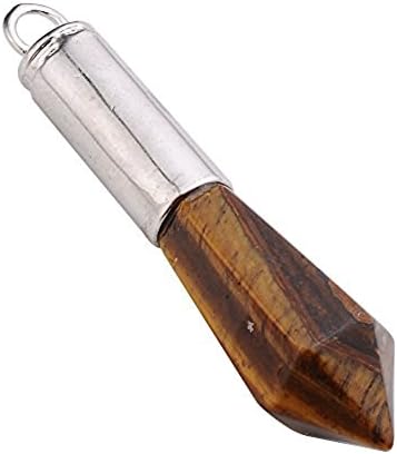 Tiger`s Eye Stone Prism Bullet Dangle Pendant (Silver Accessory) (Tiger`s Eye)