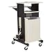 Oklahoma Sound Premium Plus Steel Wheeled AV Presentation Cart with Storage Cabinet, Wire Management Grommets, and 6 Outlet Power Strip, Ivory/Black