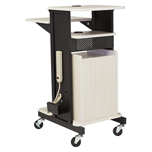 Oklahoma Sound PRC-250 Deluxe Presentation Cart, 30" Length x 18" Width x 40.5" Height, Ivory Woodgrain - Thumbnail 2