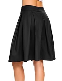 Zeagoo Vintage cintura alta A-Line plisado Midi Swing faldas longitud de la rodilla