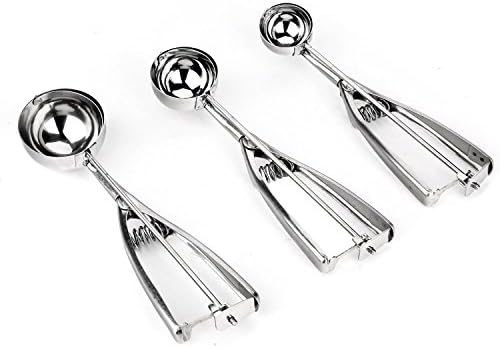 Leazeey Ice Cream Scoop, Danibos 3PCS Stainless Steel With Trigger Cookie Spoons Set