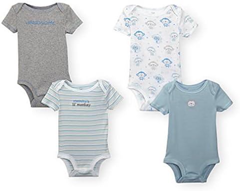 Koala Baby Boys 4 Pack Short Sleeve Bodysuits - Blue/White (9 Months)
