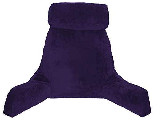Husband Pillow - Big Bedrest Reading & Support Bed Backrest with Arms Purple - Premium Shredded Memory Foam with Detachable Neck Roll Pillow - Bed Rest Pillow Makes a Comfy & Therapeutic Cuddle Buddy
