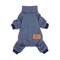 Fitwarm Turtleneck Knitted Dog Sweaters Winter Outfits Pet Coats Cat Clothes Blue Large