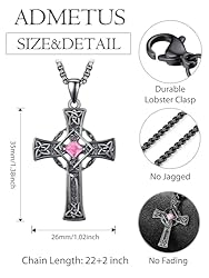 ADMETUS Black Celtic Cross Necklace Sterling Silver