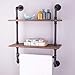 ALTAM Industrial Pipe Shelf with Towel Hanging Bar | Rustic 2 Shelving System for Pictures, Toiletries, Books, Home Decor | Heavy-Duty Metal, Vintage Fir Wood