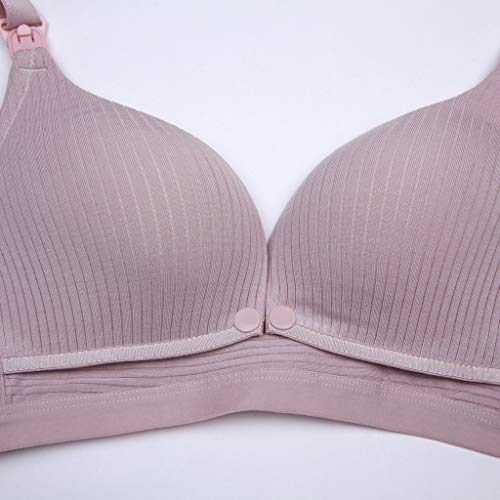 Wireless Nursing Bra for Women, Lightly Padded Supportive Breastfeeding Lingerie Bra Front Button Gathered Bra (Purple, 34)