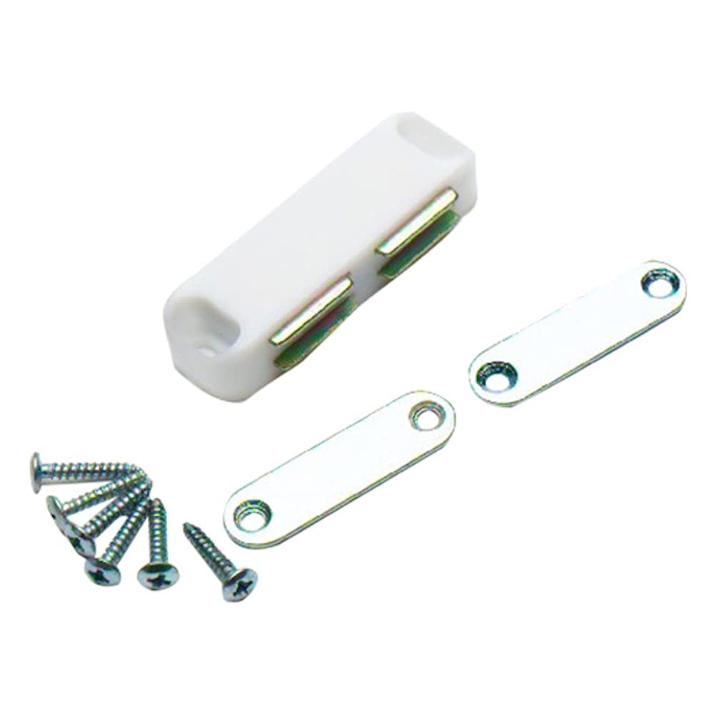 Merriway BH03812 (8 Pcs) Heavy Duty Magnetic Cupboard Cabinet Door Catch, Large 65mm (2.1/2 inch) with Twin Plates and Screws, Holds 8 kg (17.6lb) - White - Pack of 8 Pieces