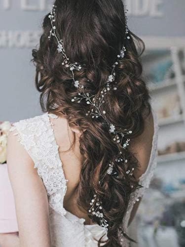 Artio Bride Wedding Hair Vine Accessory Beaded Hair Piece Bridal Headpiece for Women and Girls (Silver)