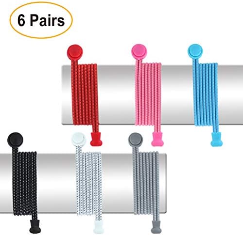 Pack of 6 Pairs No Tie Shoelaces | Elastic Rubber Lock No-Tie Laces with Strong Buckle and Clip | for Sneakers, Tennis, Dress Shoes or Boots | Safe for Kids and Adults