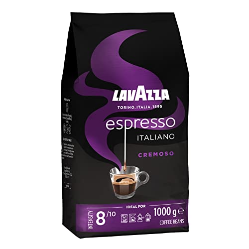 Lavazza, Espresso Italiano Cremoso, Arabica en Robusta koffiebonen, met aromanotjes van specerijen en cacao, intensiteit 8/10, gemiddelde roostering, 1 verpakking van 1 kg