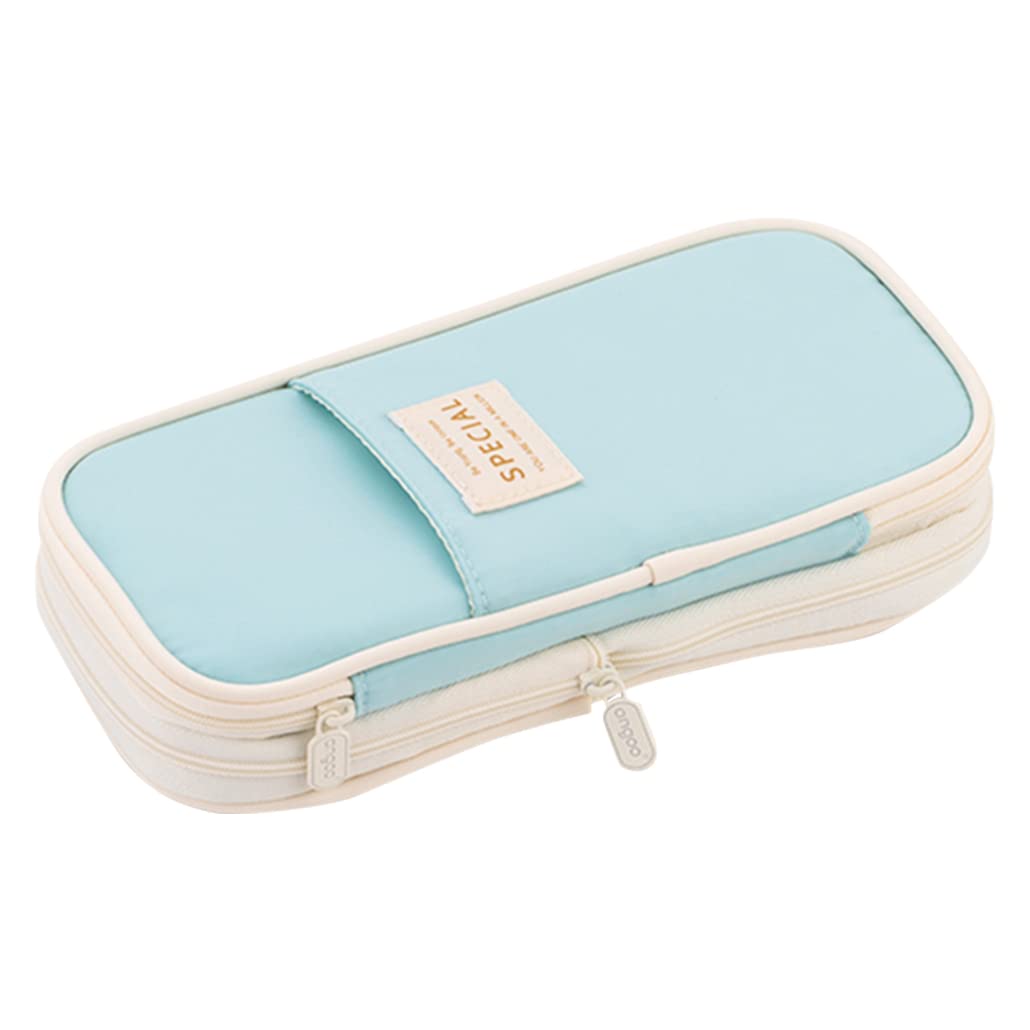 iSuperb Pencil Case Large Capacity Student Blue Pencil Bag Canvas Pencil Pouch for Girls Boys ，Pen Stationery Storage Bag Double Zipper Pencil Organizer School Office