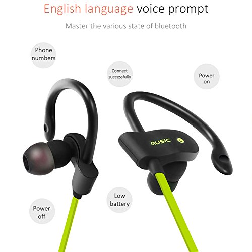 Bluetooth Headsets,XPLUS Wireless Bluetooth Headphones with Mic Bass Noise Cancelling, New Trent Bluetooth Sport HD Stereo Headset In-ear Earbuds Earphones with Flexible Ear Hooks (Green)