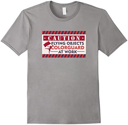 Mens Caution Flying Objects Colorguard At Work T-Shirt 2XL Slate