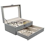 Homde 6 Slots Watch Box Glasses Holder Jewelry Box Gift for Men Women (Gray (Drizzle-Like Grain))