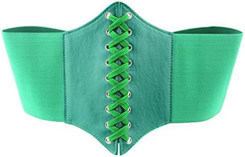 Women Girls Elastic Waist Belt Wide Band Tied Waspie Corset Lace-up Cinch Belt (Green-1pcs)
