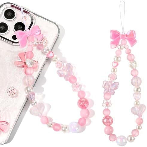 Amazon.com: RUIYDZ Pink Bow Pearl Phone Chain Beaded Phone Charm