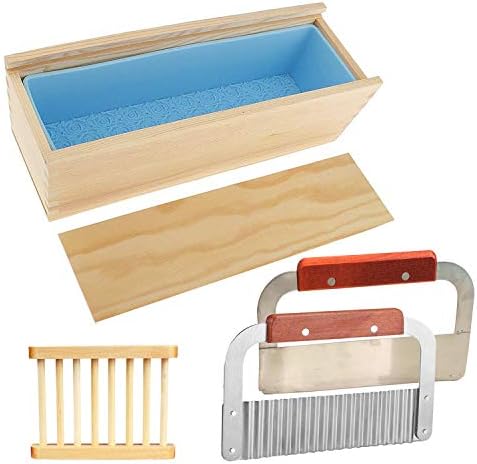 Rose Loaf Silicone soap molds kit, Dimose 42oz Flexible Rectangular Soap Silicone Loaf Mold With Wood Box, DIY for Soap Cake Making Supplies with Wavy & Straight Scraper and Wood Soap Holder