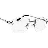 Street Knitted Silver Metal Wire Frame Vintage Square Minimalist Retro 90's Trendy Rimless Rectangle Clear Lens Men's Fashion Hip Hop Framless Glasses For Men And Women