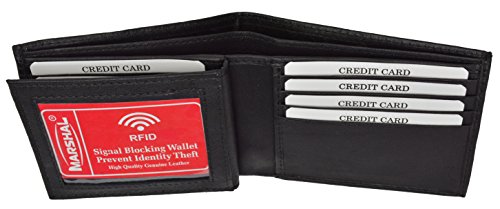 RFID Blocking Premium Soft Leather Men's Multi-Card Compact Center Flip Bifold Wallet (Black)
