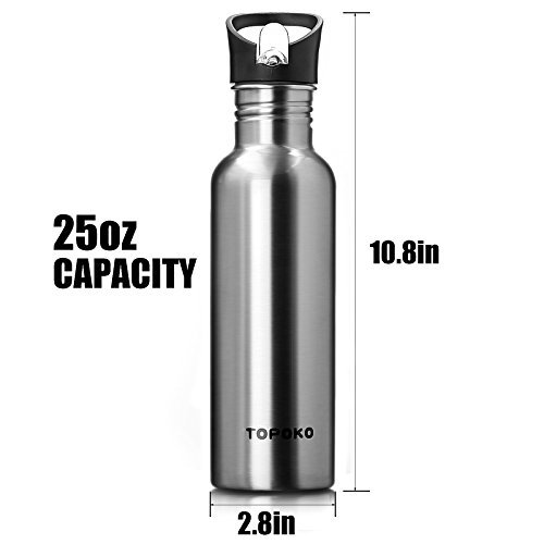 TOPOKO 25oz Single Wall Steel Bottle BPA Free, Boil Safe Survival Flask