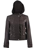 FactoryExtreme Galaxy Aster Hoodie Womens Dark Brown Leather Jacket, Large, Brown