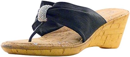 ITALIAN COMFORT Women's Cork Bling Sandal (7, Black)