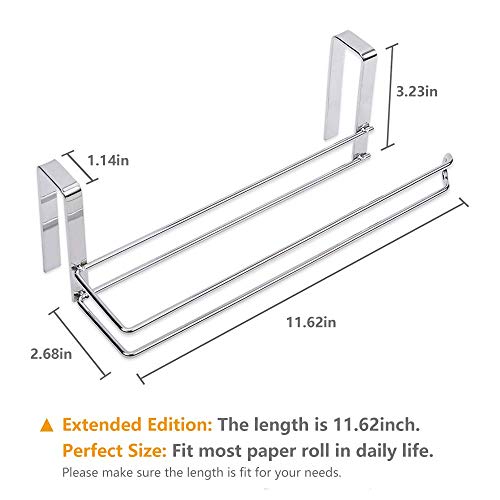 Paper Towel Holder, Besego Large Size Hanging Paper Towel Holder Under Cabinet, Humanized Design Stainless Steel Roll Paper Towel Rack Hanger Over the Door Kitchen With 6 Anti-skid Silicone Strips