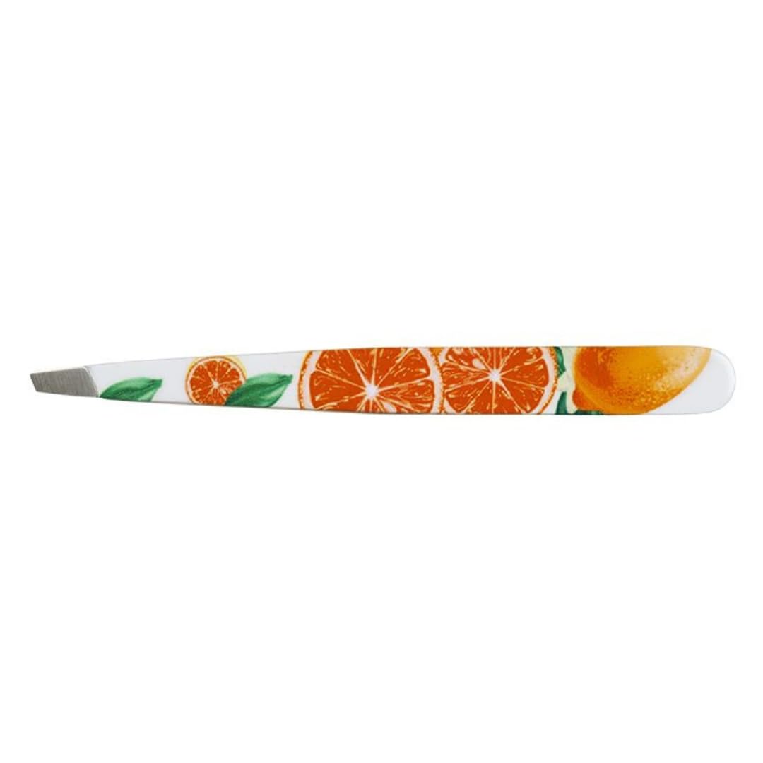 Nippes Orange Citrus Cosmetic Tweezers, Bevelled Tip, Stainless Steel, 9cm, Fine Tear Off Eyebrow Tweezers
