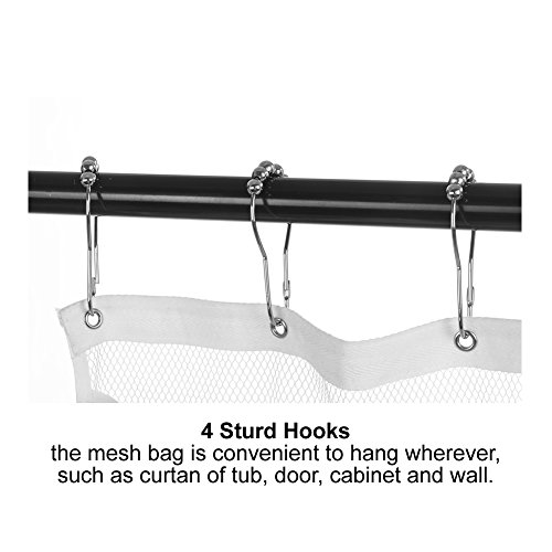 2 Pack Hanging Mesh Shower Caddy Organizer with 6 Pockets, Shower Curtain Rod/Liner Hooks Bathroom Wall Door Organization, Dorm Space Saving, Bathroom Accessories, Bath Toy Organizer Kids with 4 Rings - Thumbnail 3