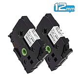 Wonfoucs Compatible Brother P-touch TZ231 TZe231 Standard Laminated Black on White Label Tape 0.47 Inch (12mm) x 26.2 Feet (8m), 2 Pack