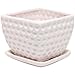 Set of 2 Modern Small White Square Ceramic Golf Ball Textured Dimple Design Planter Pots