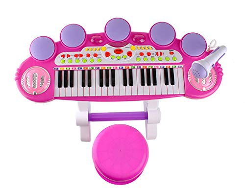 O.B Toys&Gift Musical Instrument Piano Toy 37-Key Kids Electronic Keyboard Organ w/ Stool , Microphone , Record & Playback Custom - Electronic Piano Toy for Kids & Toddler (Pink)