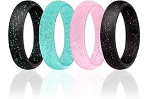 ROQ Silicone Rubber Wedding Ring for Women, Dome Solid Glitter & Metallic, Breathable Silicone Wedding Band, Anniversary Rings, Promise Ring, Multi Packs, Multi Colors