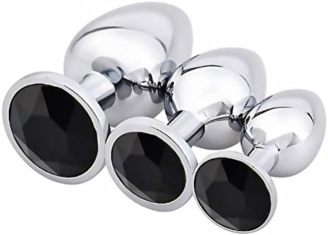 HuanDQ 3Pcs Beginner's Metal Jeweled Anal Butt Plugs Anal Trainer Set(black)