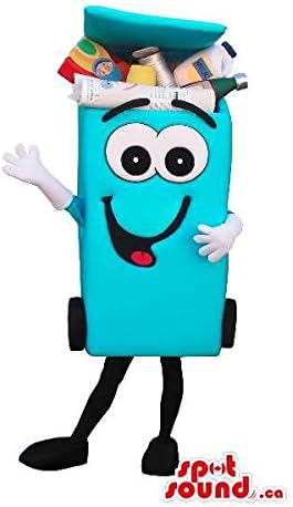 Blue Recycling Trash Can Mascot SpotSound US With A Cartoon Face