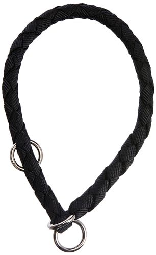 TRIXIE Cavo Zug-Stopp Halsband Groesse S–M: Halsumfang 35–41 cm/ø 12 mm in schwarz - Hundehalsband aus Gurtband fuer kleine bis mittelgrosse Hunde, rund geflochten, 143701