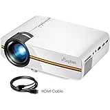 ELEPHAS 1800 Luminous Efficiency LED Movie Projector, Support 1080P 150'' Portable Mini Projector Ideal for Home Theater Cinema Video Entertainment Games Party, White